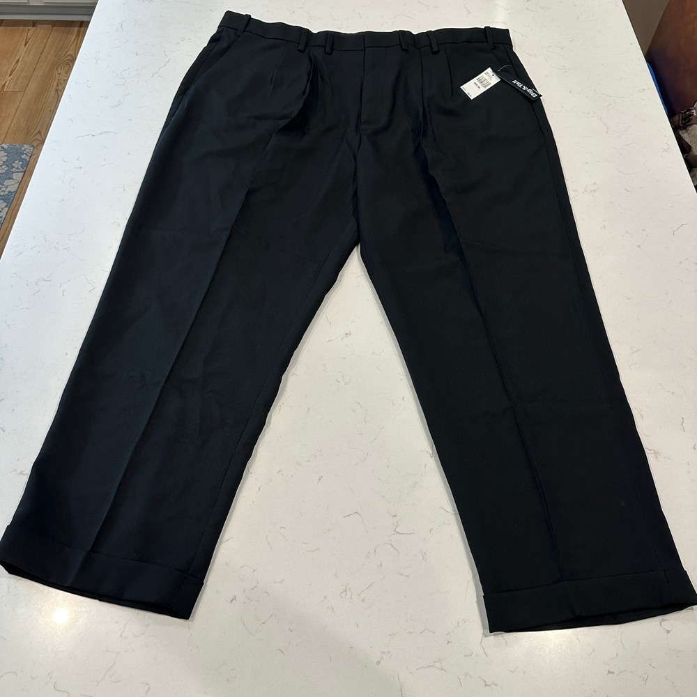 Van Heusen Studio Big & Tall Mens 46x30 Black Pleated Extender Waist Dress Pants